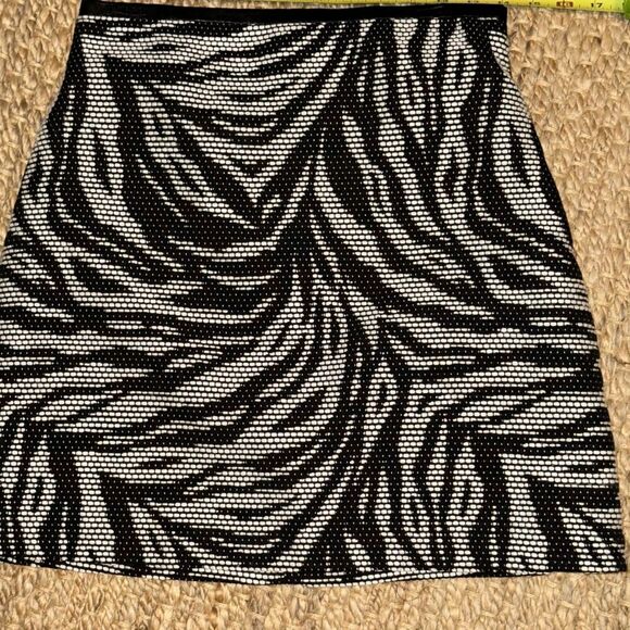 H&M woven black/white zebra print mini skirt back zip leather trim. EUC SZ 8 - Picture 1 of 6